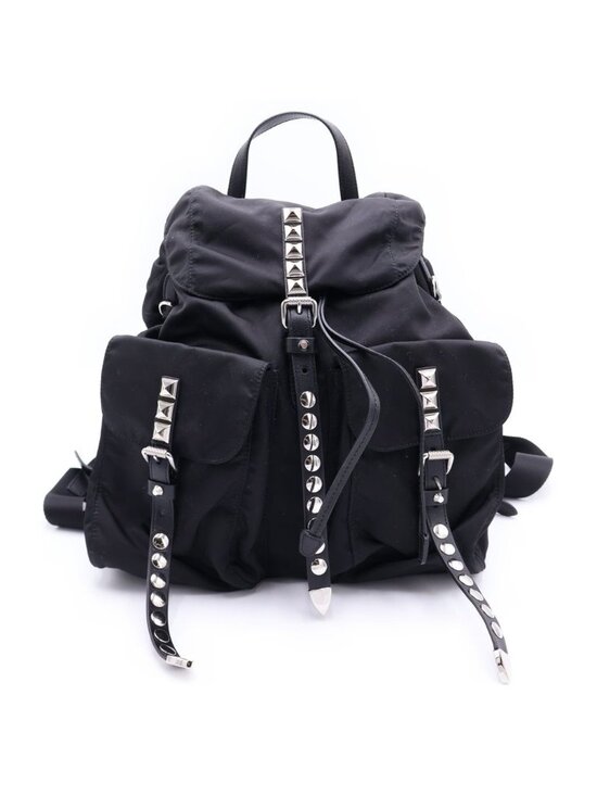 Prada Studded Tessuto Nylon Silver Backpack Black main image 5